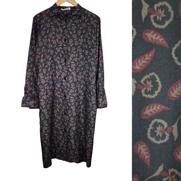 Vintage Giorgio Armani Wool Shirt Dress Black Floral 80s 90s Academia Classic 38 - Picture 1 of 13